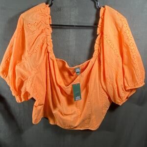 NWT boho women top 4X cropped eyelet tangerine cottagecore festival romantic